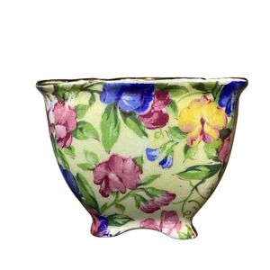 Royal Winton Sugar Bowl Small Yellow Fair Sweet Pea Chintz Footed Minor Flaws